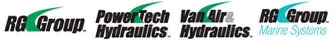 display of rg group fluid handling and motion control industry logos